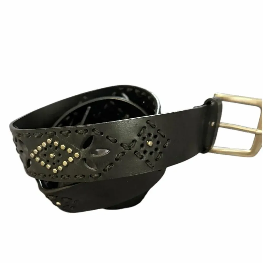 Faded Glory Womens Belt 8M 26-30 Waist Black Leather Blend Silver Buckle